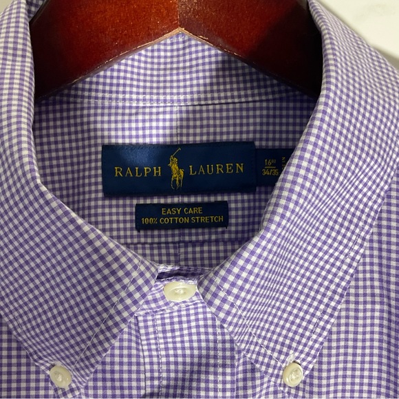 Ralph Lauren Purple Polo Button Up Long Sleeve Checked Shirt 16.5” Neck 34/35 - Picture 4 of 10